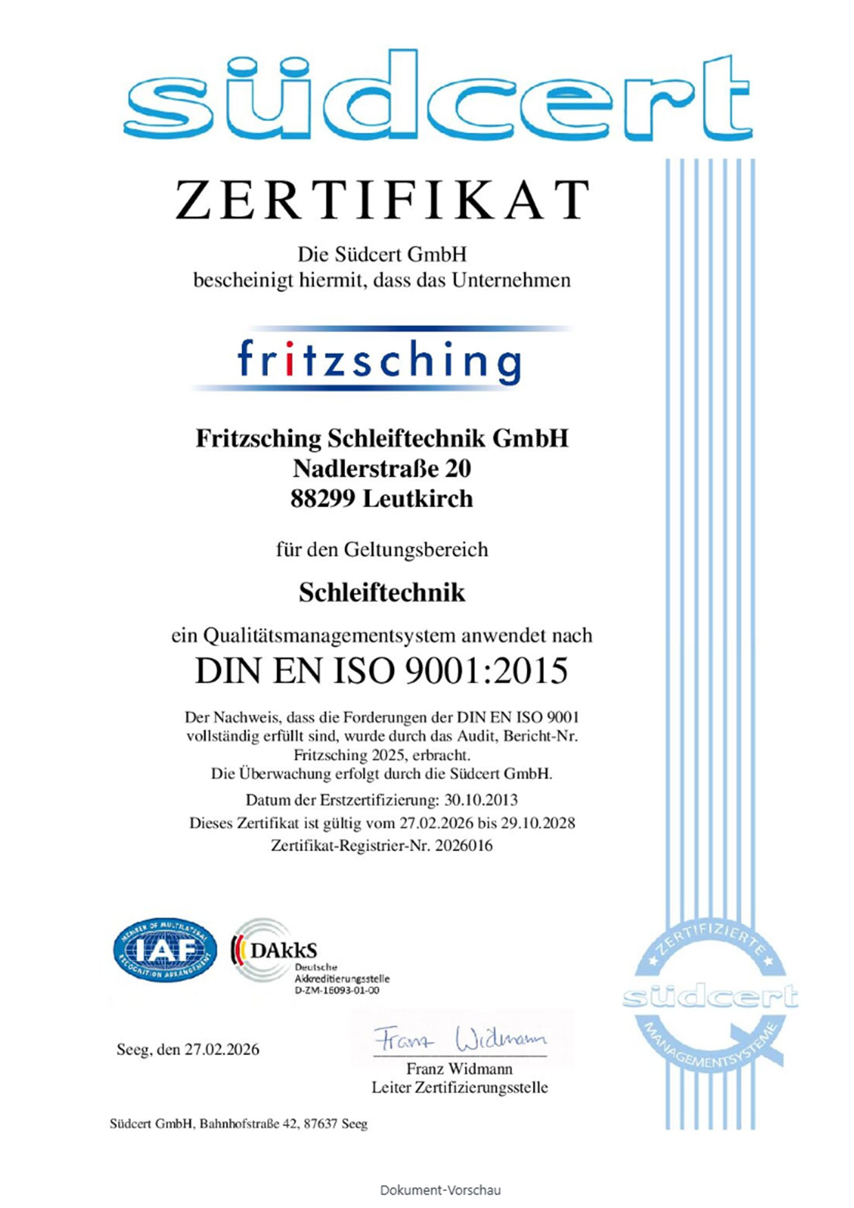 Schleiftechnik - DIN DE ISO 9001
