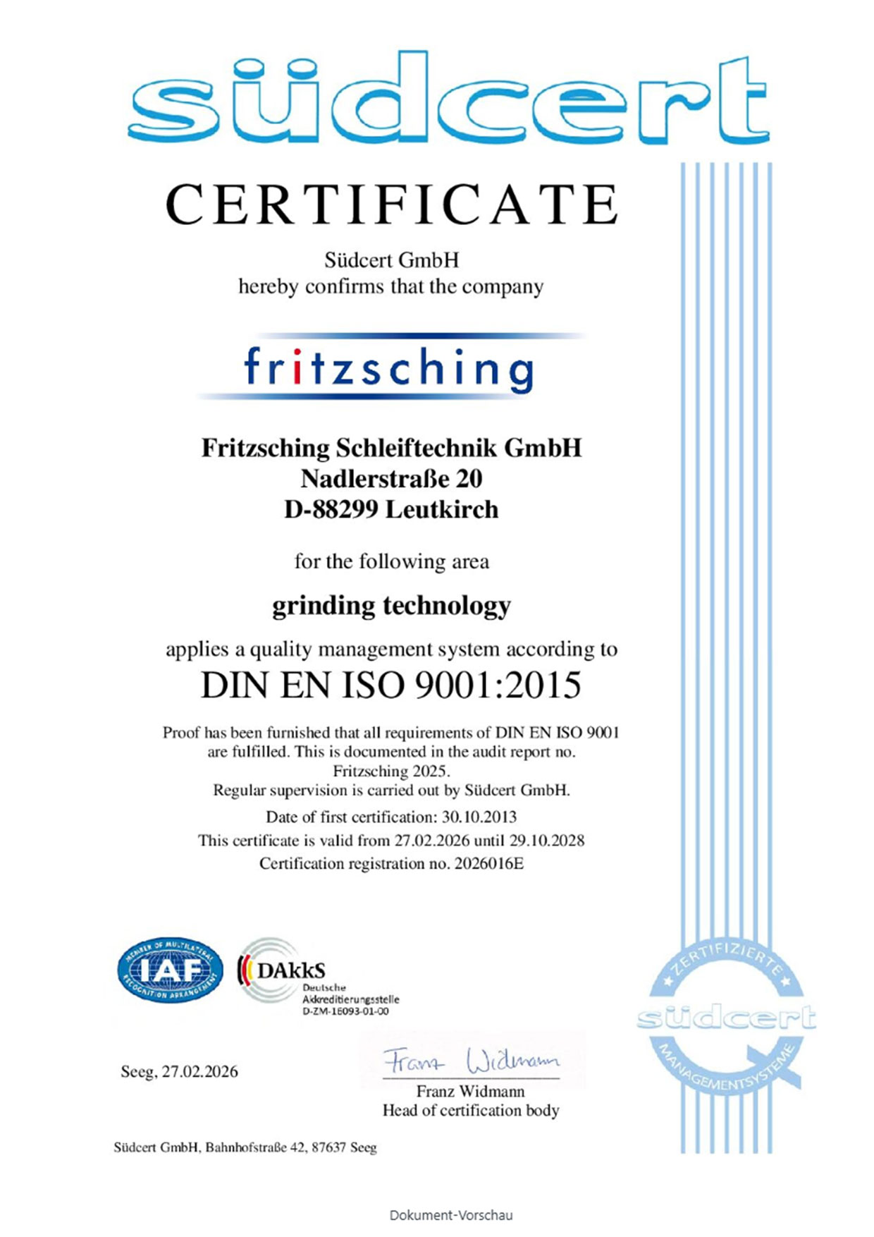 Schleiftechnik - DIN EN ISO 9001