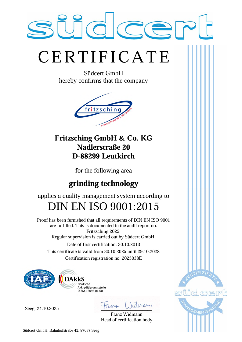grinding technology - DIN EN ISO 9001